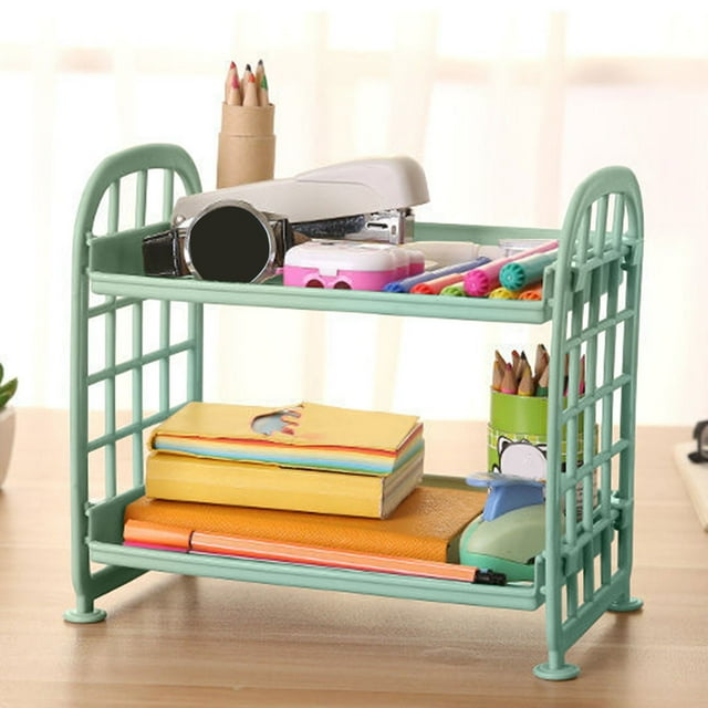 Taotanxi Desktop Rack Cosmetic Stationery Storage Holder, 2-Tier Multifunctional Plastic Shelf Makeup Organizer for Skincare Office Kitchen Bedroom Bathroom Home (Green)