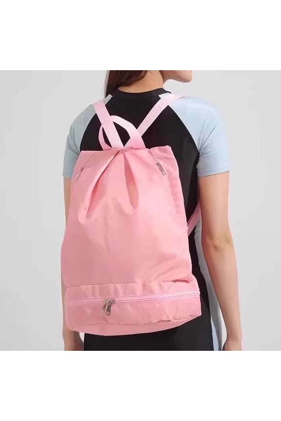 Drawstring Backpack Sports Gym Bag with Shoes Compartment, String Backpack Cinch for Women Men, Water-Resistant Drawstring Bag for Workout Travel, Lightweight, Pink