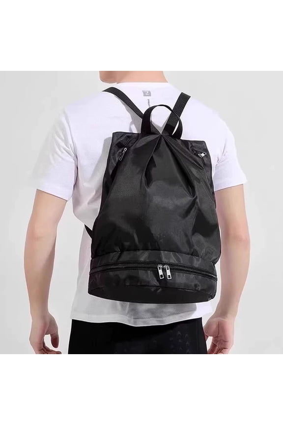 Drawstring Backpack Sports Gym Bag with Shoes Compartment, String Backpack Cinch for Women Men, Water-Resistant Drawstring Bag for Workout Travel, Lightweight, Black