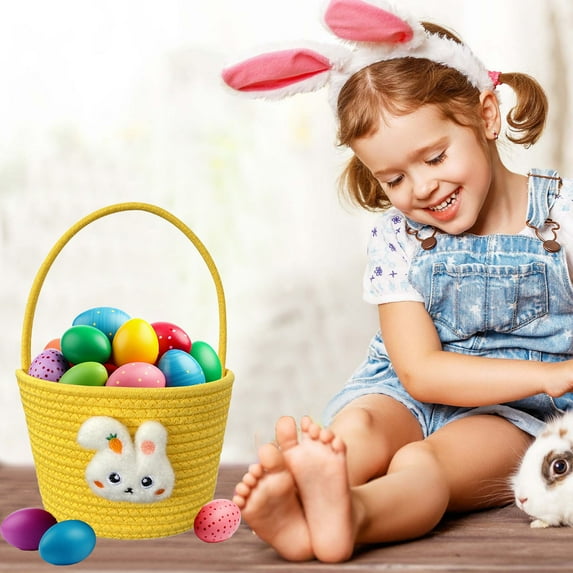 Taotanxi Easter Basket, Easter Baskets for Kids, Baby Easter Basket With Handle, Empty Bunny Egg Basket, Easter Baskets for Boys, Girls, Toddler, Babies, Infant Easter Gifts Basket Personalized