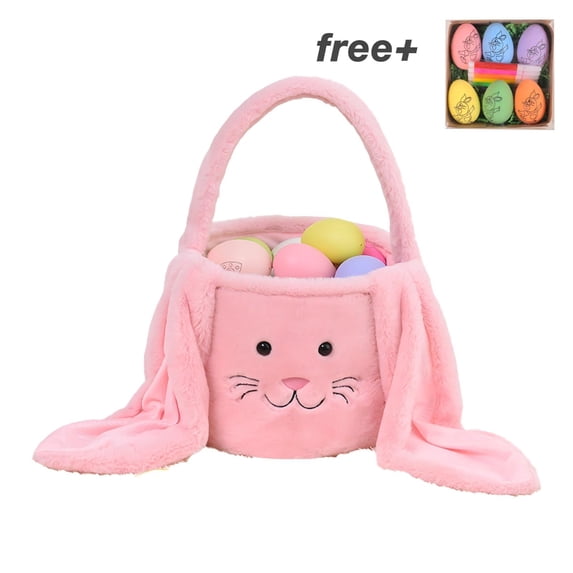 Easter Basket Plush Easter Bunny Long Ears Bags Easter Basket Rabbit Buckets Easter Tote Bags Children Gift Storage Handbag,Pink