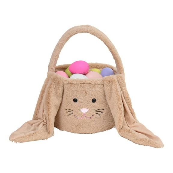 Taotanxi Easter Bunny Basket Bags, Bunny Bag With Fluffy Ears- Partys Celebrate Decoration Eggs Candy Gifts Carry Bucket-Brown