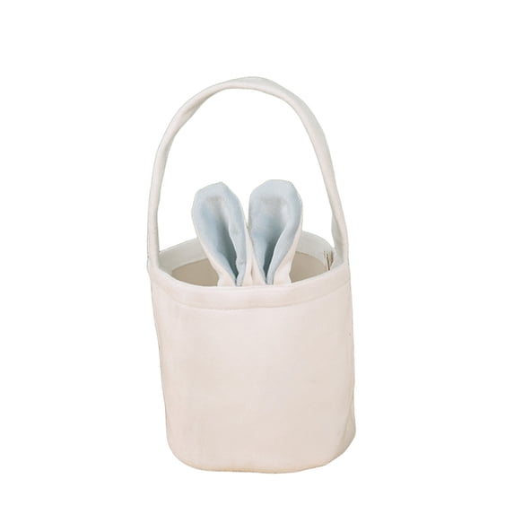 Taotanxi Easter Bunny Baskets, Rabbit Handbag with Fluffy Ears for Easter Egg Hunt Stuffer Easter Gifts Baskets (White Blue Ears)