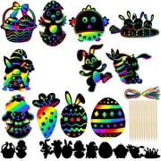 Taotanxi Easter Crafts for Kids, 36 Pack Magic Rainbow Scratch Paper Kit Cute Bunny Scratch Art for Kids Easter Party Favors Gifts Egg Basket Stuffers