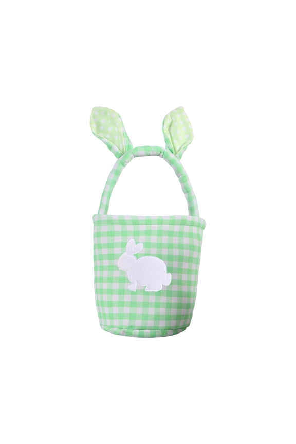 Bunny Easter Basket, Classic Gingham Easter Bucket Bag for Easter Egg Hunts Party Favor Decorations(Green)