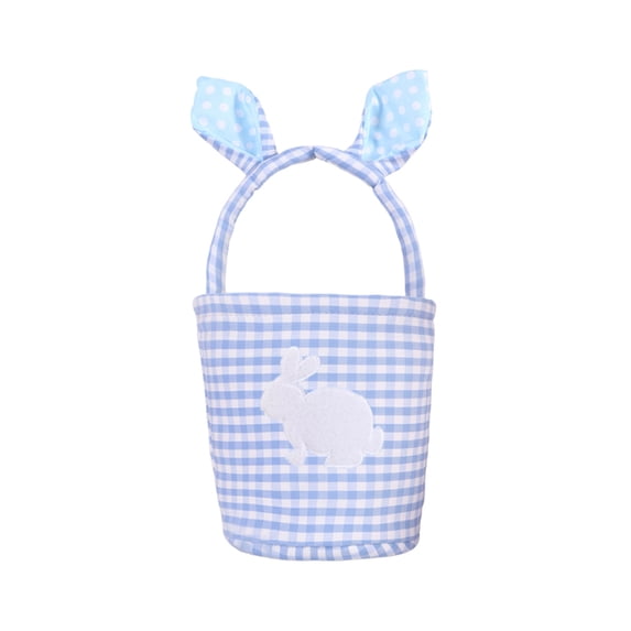 Taotanxi Bunny Easter Basket, Classic Gingham Easter Bucket Bag for Easter Egg Hunts Party Favor Decorations(Blue)