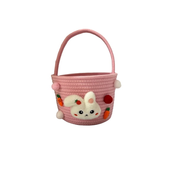 Taotanxi Empty Easter Basket with Handle & Cute Characters - Bunny Themed Gift Basket Ideal for Egg Hunts & Easter Treat Storage (Pink)