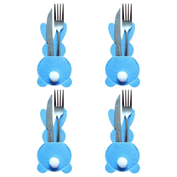 Taotanxi Easter Table Decor, 4 Easter Bunny Felt Cutlery Holder Easter Decorations, Reusable Utensil Décor Easter Table Decorations for The Home Spring Decorations And Easter Party Supplies