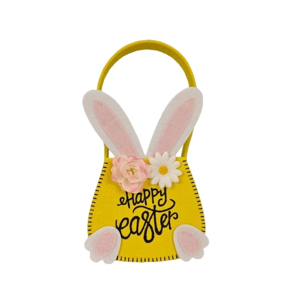 Taotanxi Felt Easter Bunny Basket for Kids Easter Basket Canvas Tote Bunny Egg Hunt Bags,Egg Hunts and Candy Surprises(Yellow)