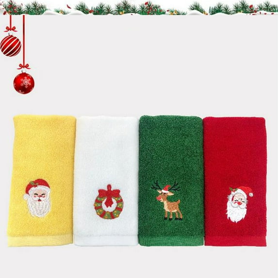 Taotanxi Embroidered Christmas Towels, 3-Pack Gift Set; 100% Cotton, Multi-Purpose Hand & Dish Towels for Kitchen & Bath by Taotanxi