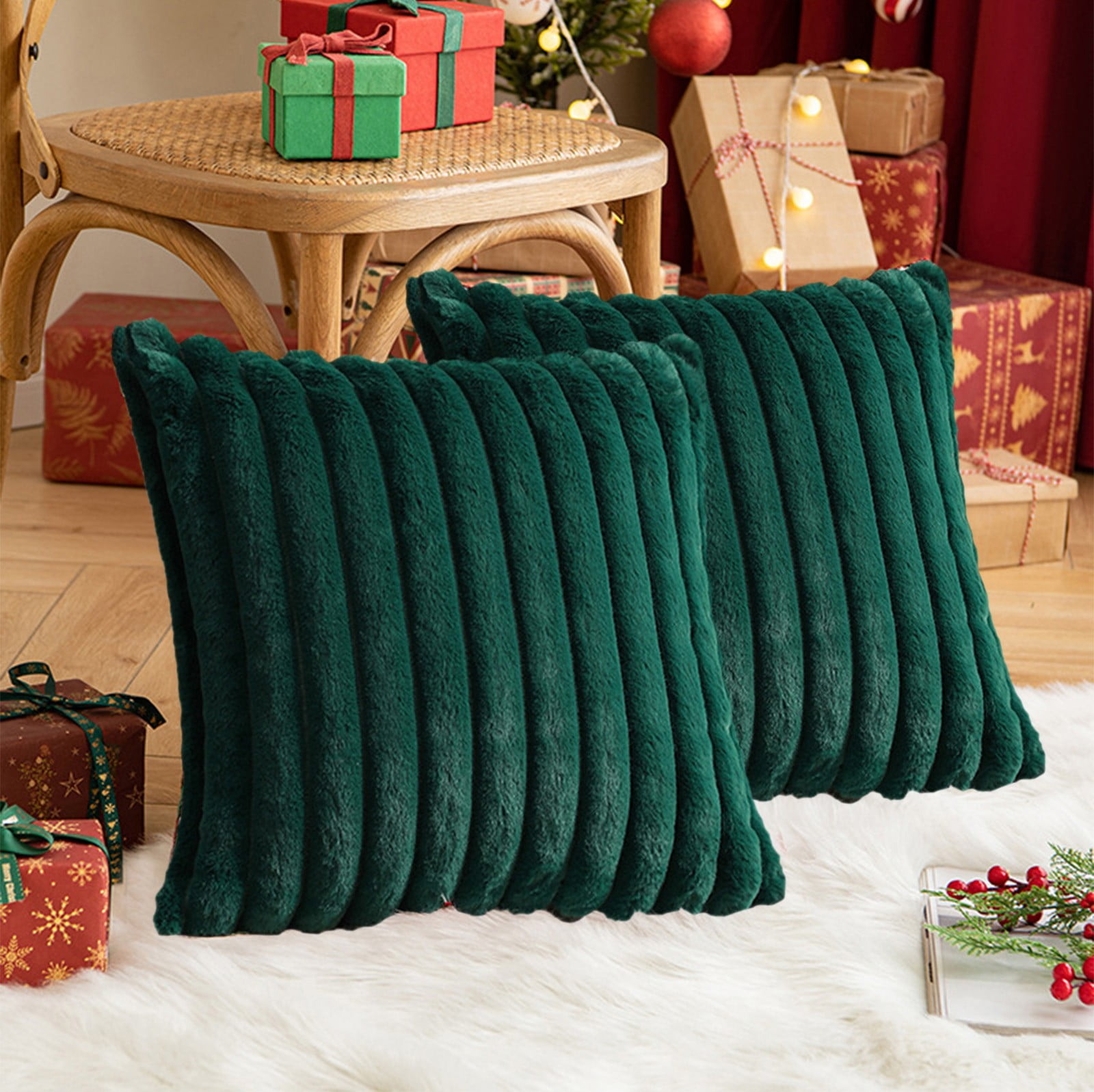 Taotanxi Emerald Green Striped Decorative Throw Pillow Covers