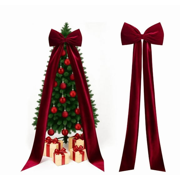 Taotanxi Extra Large Christmas Velvet Bow Tree Topper 118 x 28 Inch Giant Burgundy Bow with Long Ribbon Oversized Holiday Decoration for Xmas Tree Wreath Wall Party Wedding Arch Gift Decor