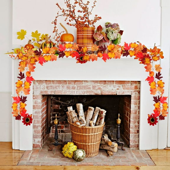 Taotanxi Fall Leaf Garland 6.5ft/Piece Fall Leaves Garland for Fall Decor Artificial Autumn Leaves Vine for Thanksgiving Decor, Home Mantel Dinner Fireplace Decoration