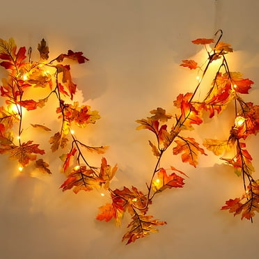 Taotanxi Fall Maple Garland with 40 LED String Light- 5.9ft/Piece Artificial Fall Foliage Garland Autumn Decor for Home Wedding Party