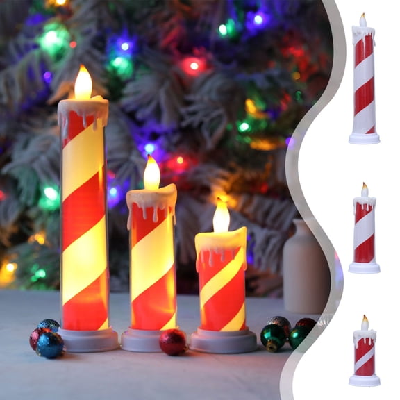 Taotanxi Flameless LED Candy Striped Holiday Taper Chamberstick Candles, Set of 1, 12 Inch