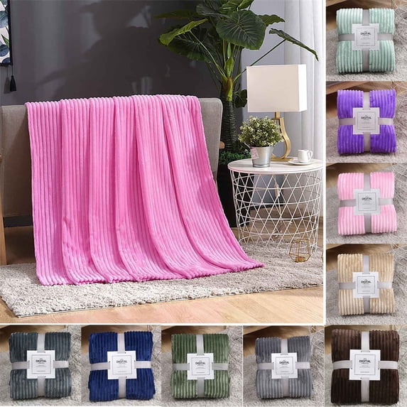Taotanxi Flannel Fleece Throw Blanket(47X78 Inch), Cozy Stripe Throw for Couch, Sofa and Bed, Warm and Soft Purple Blanket for All Season
