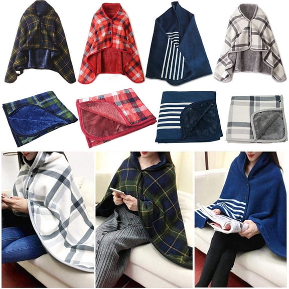 Taotanxi Fleece Wearable Blanket, Plaid Lap Blanket Comfy Poncho Throw with Buttons for Bed Sofa Office