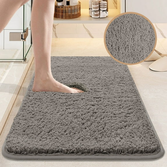 Taotanxi Fluffy Bathroom Rug Mat Small 24x16, Absorbent Thick Microfiber Mats with Non Slip Rubber Backing, Quick Dry Machine Washable Bath Rugs for Bathroom Floor, Bathtub and Shower, Dark Gray