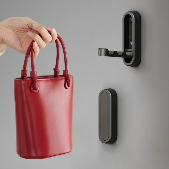 Taotanxi Foldable Invisible Hook Zinc Alloy Bathroom Wall Hook Retractable for Closet Scarf Hat Robe Key Purse Bag Folding Hooks Minimalist Style (Black)
