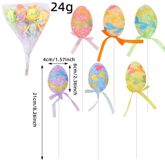 Taotanxi Gift Boutique 6 Pack Foam Easter Egg Picks Decorative Sticks Pastel Colors Glittered And Painted for Table Home Wreath Crafts