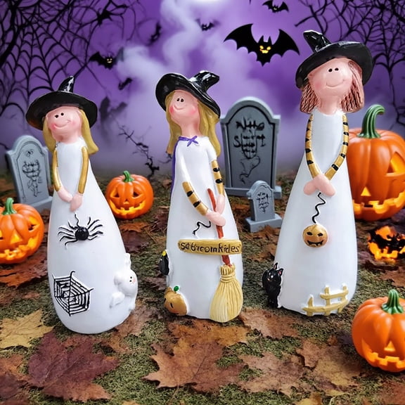Taotanxi Gift Boutique Halloween Witches Figurine Tabletop Decor Holiday Witch Statues Decorations Resin Figurines Shelf Sitter Table Centerpiece