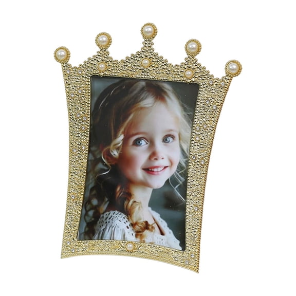 Taotanxi Gold Pearl Picture Photo Frame with Royal Crown Crystal Decor Wedding Valentines 4X6