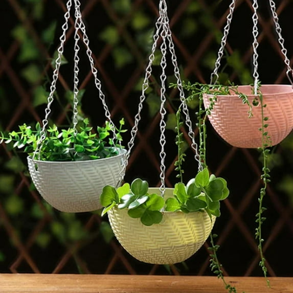 Taotanxi Green 5.9 inch Self-Watering Hanging Planters, Garden Flower Plant Pot Container, Hanging Basket Planter with Drainer and Chain for Indoor Outdoor Use