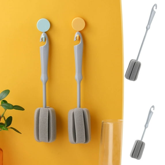 Taotanxi Grey Soft Sponge Bottle Cleaning Brush Plastic Handle Cup Brush Scrubber Washing Brush Vase Bottle Pot Cleaner(2 Size 15”)