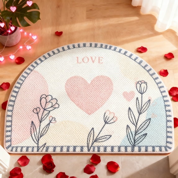 Taotanxi Half Circle Boho Bathroom Rugs - Non Slip, Machine Washable Half Round Bohemian Retro Bath Mat for Bathroom, Kitchen, Bedroom, Tub and Shower, Indoor Floor and Door Mat, 15.7x23.6 In
