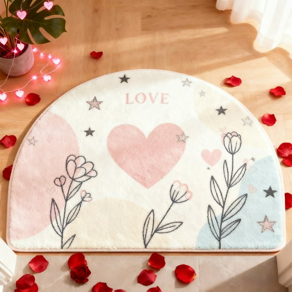 Taotanxi Half Circle Boho Bathroom Rugs - Non Slip, Machine Washable Half Round Bohemian Retro Bath Mat for Bathroom, Kitchen, Bedroom, Tub and Shower, Indoor Floor and Door Mat, 15.7x23.6 In