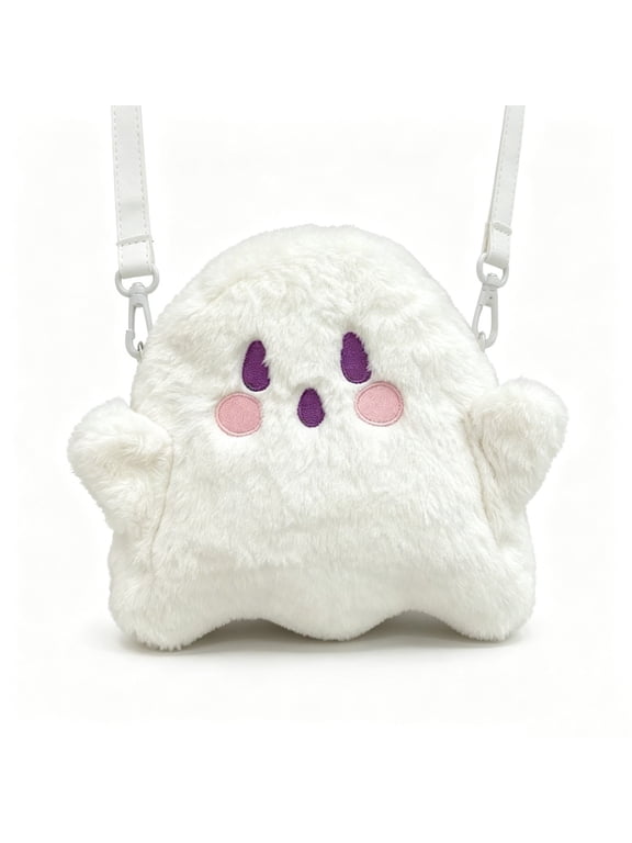 Halloween Cute Ghost Face Backpacks, Mini Crossbody Candy Bag, Plush Spooky backpack, Kawaii Cartoon Backpack for Birthday, Day of the Death Decor