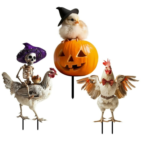 Taotanxi Halloween Decor, Garden Garden Decorative Iron Products Plug-in - 3Pcs Halloween Skeleton Chicken Garden Stake with Realistic Winged Design for Outdoor Lawn, Yard & Home Decor