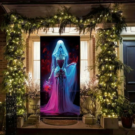 Taotanxi Halloween Decorations Door Cover, Large Halloween Door Banner Bathroom Porch Door Backdrop Decor for Parties, Indoor Outdoor Haunted House Themed Decoration, 35x71 Inc