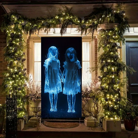 Taotanxi Halloween Decorations Door Cover, Large Halloween Door Banner Bathroom Porch Door Backdrop Decor for Parties, Indoor Outdoor Haunted House Themed Decoration, 35x71 Inc