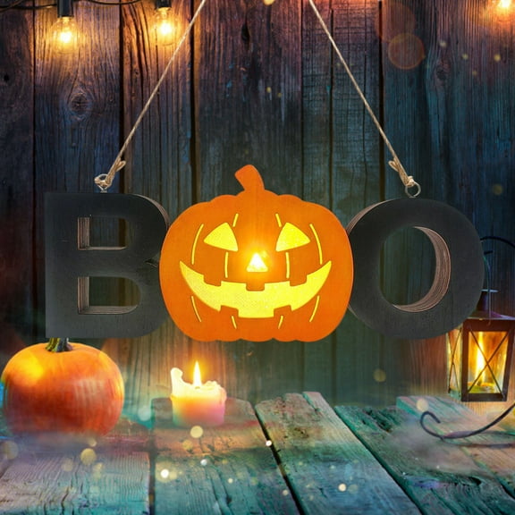 Taotanxi Halloween Decorations Door Sign Wood Pumpkin Bats Boo Sign Night Light Fall Decorations for Home Wall Accents House Party Apartment Kitchen Window Hanging Table Decor 3.5 Ć 8.6in