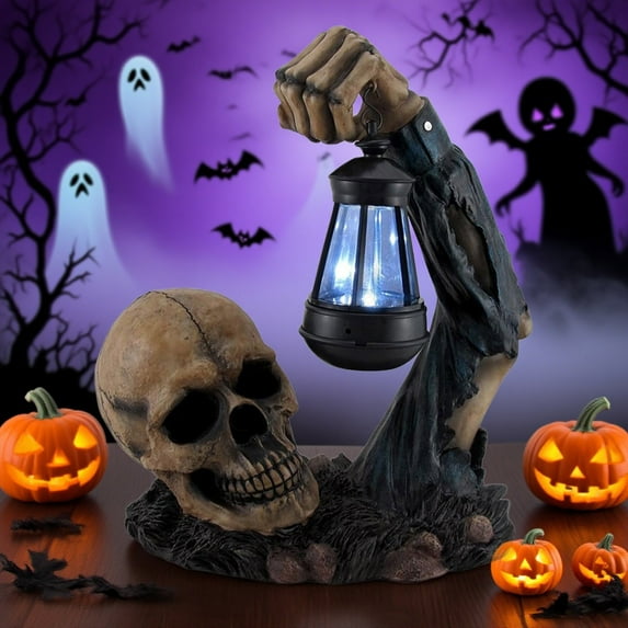 Taotanxi Halloween Decorative,Realistic Skeleton Skull Statue Home Decor, Skull Lantern Light, Outdoor Garden Decor for Porch Patio Yard, Skeleton Statue Collectible Gifts