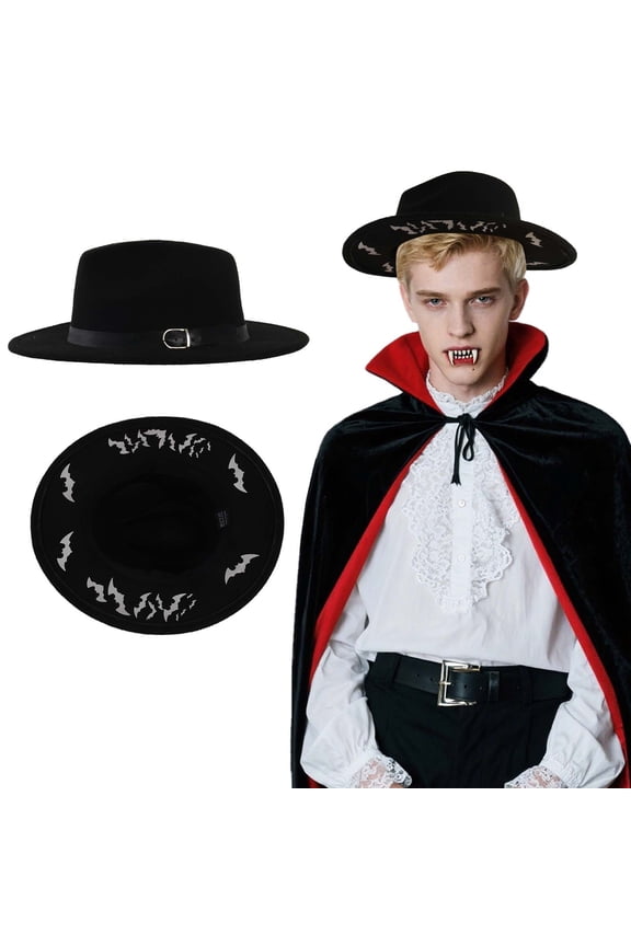 Halloween Goth Bats Hat - Halloween Wool Hats, Wide Brim Flat Spire Knitted Cap for Party and Daily