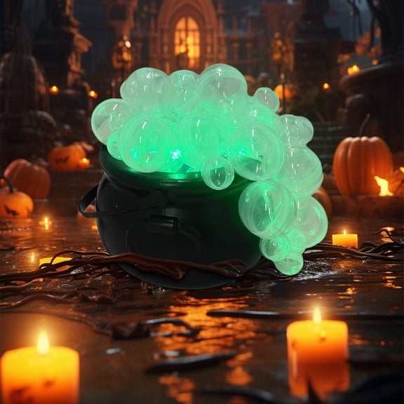 Taotanxi Halloween Plastic Cauldron Decorations - Mini DIY Light Up Bubble Cauldron Set,Halloween Party Decorations with 50 PCS Clear Plastic Balls, String Light