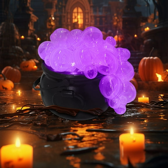 Taotanxi Halloween Plastic Cauldron Decorations - Mini DIY Light Up Bubble Cauldron Set,Halloween Party Decorations with 50 PCS Clear Plastic Balls, String Light