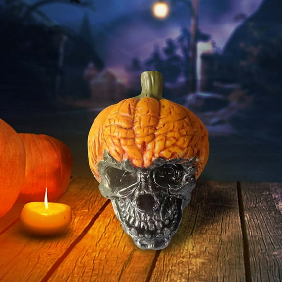 Taotanxi Halloween Pumpkin Skull Heads Decorations,Realistic Skeleton Head Resin Ornament,Pumpkin Skull Halloween Table Decor,Skull for Halloween Outdoor Bar Indoor Party Home
