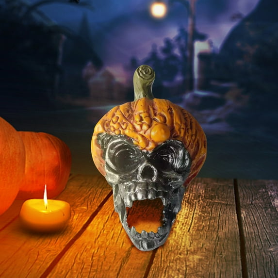 Taotanxi Halloween Pumpkin Skull Heads Decorations,Realistic Skeleton Head Resin Ornament,Pumpkin Skull Halloween Table Decor,Skull for Halloween Outdoor Bar Indoor Party Home