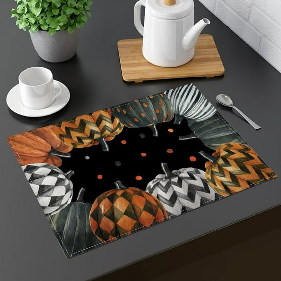 Taotanxi Halloween Pumpkins Spider Web Placemats Set of 4 Black Gray Scary Pumpkin Fall Linen Table Place Mat 12x18 Inch Seasonal Heat Resistant Table Mats for Party Kitchen Dining Decoration