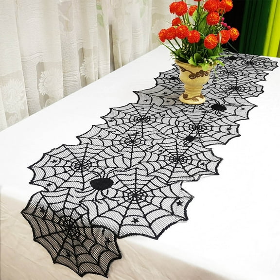Taotanxi Halloween Table Runner - Black Lace Spider Web Table Runners for Halloween Decor,Vivid Polyester Spider Web Table Runner for Halloween Masquerade Party Dinner Table Decoration 18 X 72 Inch