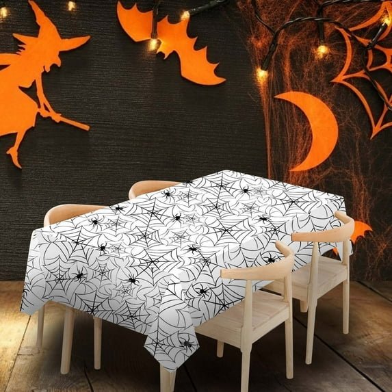 Taotanxi Halloween Tablecloth - Plastic Halloweens Spider Webs Table Cloth, Black Disposable Rectangle Spiderweb Table Cover for Halloween Party Decorations Supplies Favors Tables Decor, 108 x 54 "