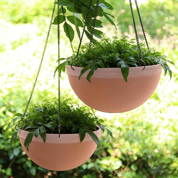 Taotanxi Hanging Planters for Indoor Outdoor Plants, 11 Inch Hanging Planter with Drainage Hole Glazed Hanging Baskets Flower Pots for Garden Home (Red)