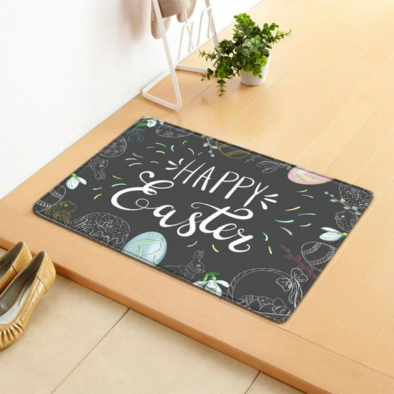 Taotanxi Happy Easter Eggs Entrance Door Mat, Spring Bunny Ears Low Profile Tradition Decor Welcome Mat, Non-Slip Carpet Rugs Floor Mat Decorative for Home/Bathroom/Kitchen/Indoor