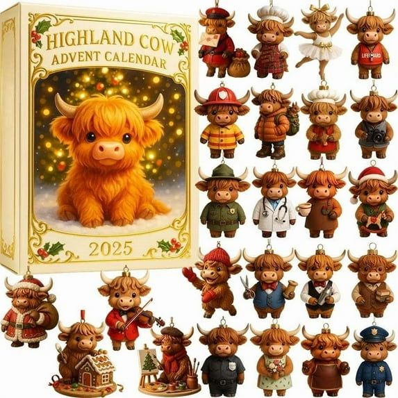 Taotanxi Highland Cow Advent Calendar 2025, 24 Days Highland Cow Advent Calendar for Doll Collectible Gift Christmas Figures Advent Calendar