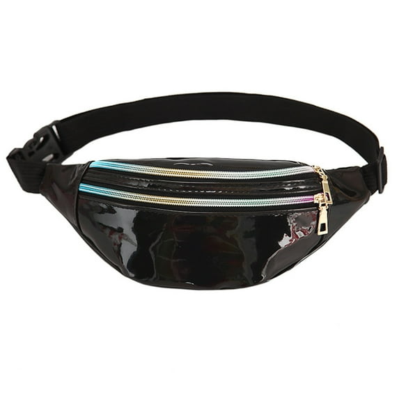 Taotanxi Holographic Fanny Pack for Women Colorful Sport Waist Bag Pack - Black