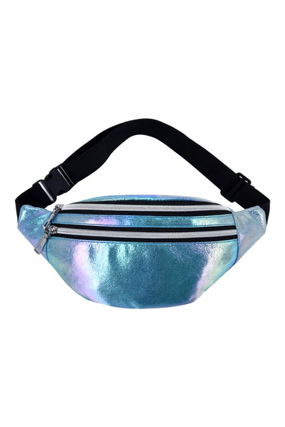 Holographic Fanny Packs for Women Cute Waist Packs Shiny Waist Bum Bag Waterproof for Travel Party Festival Running Hiking Light Blue Shiny