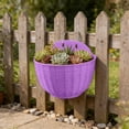 thumbnail image 1 of Taotanxi Imitation Rattan Wall Hanging Planter, Hanging Planter Pot Half Round, Imitation Rattan Wall-Mounted Semicircular Flower Pot, for Indoor Outdoor Balcony Fence (Purple), 1 of 6